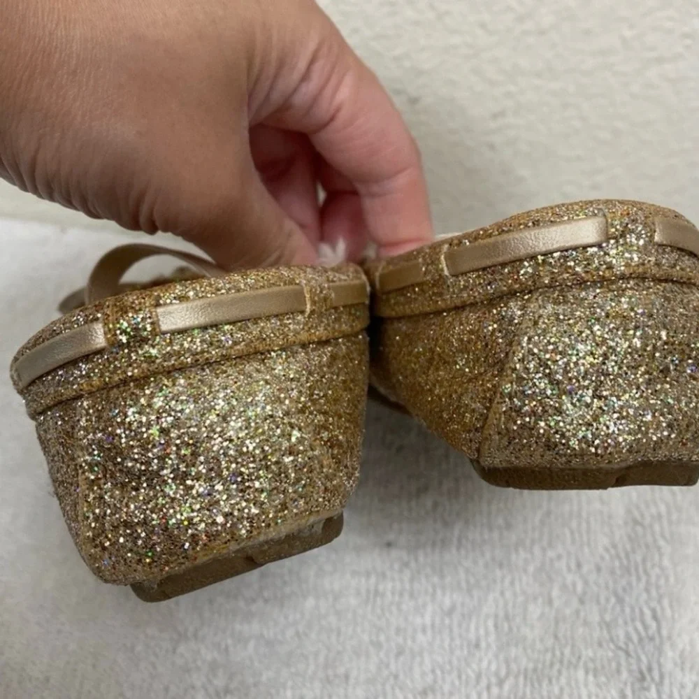 3/$25 Self Esteem Footwear Baby Girl Gold Glitter Faux Fur Moccasins Size 7 Cute